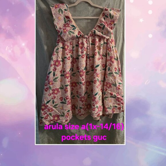 Arula dress size A babydoll floral pink 1x 14/16 pockets - Picture 2 of 2